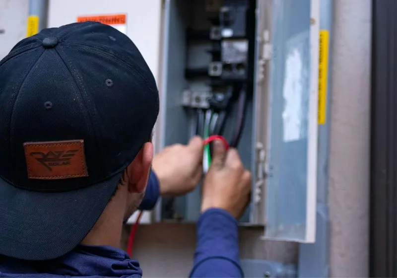 Electrician testing wiring at a home